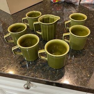 Ironstone Octagon green mug set